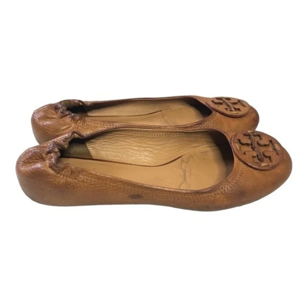 Tory Burch Minnie Brown Leather Slip On Ballerina flats